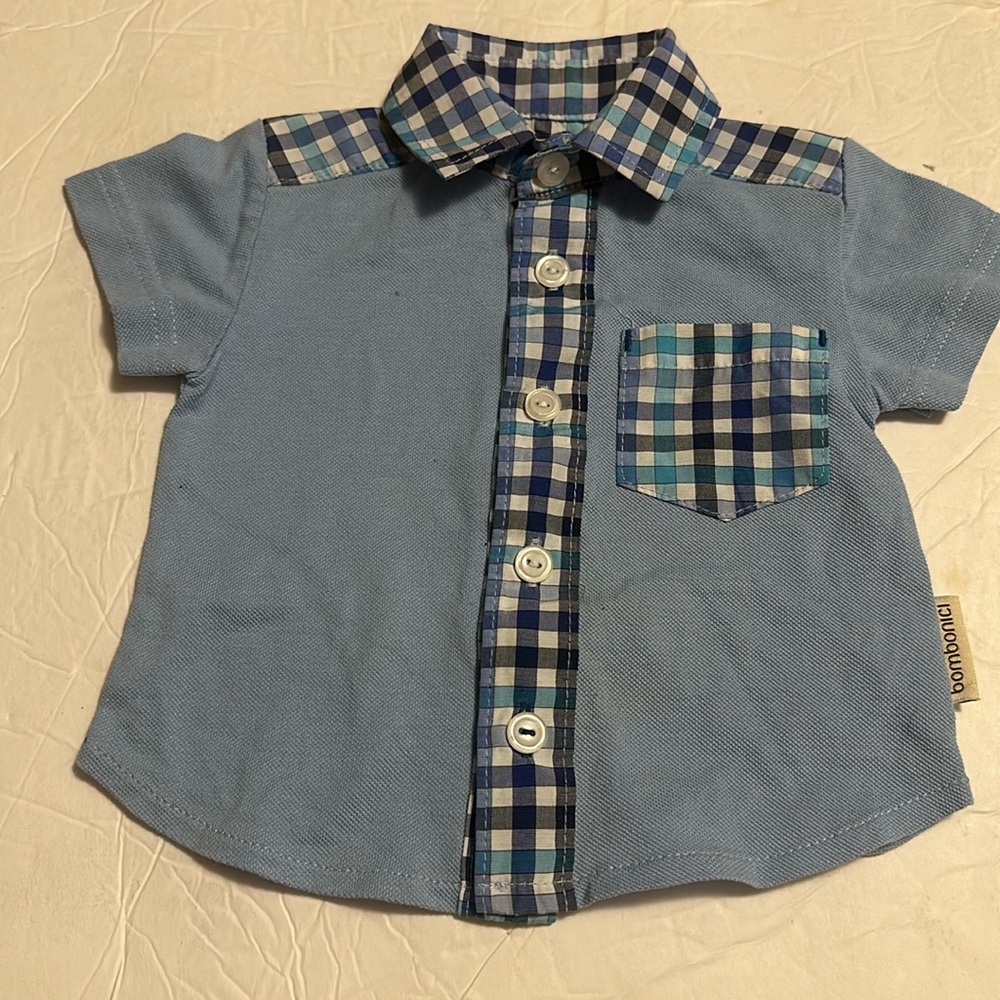 Bombonici boy blue shirt  sz 56=0-3 M
